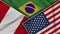 Brazil United States of America Peru Flags Together Fabric Texture Illustration