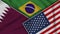 Brazil United States of America Qatar Flags Together Fabric Texture Illustration