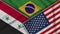 Brazil United States of America Syria Flags Together Fabric Texture Illustration