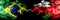 Brazil vs Oman, Omani smoke flags placed side by side. Thick colored silky smoke flags of Brazilian and Oman, Omani