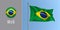 Brazil waving flag on flagpole and round icon vector illustration.