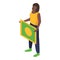 Brazil woman support soccer team icon, isometric style