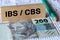 Brazilian 200 reais banknote, inscription on a wooden block IBS, CBS, Concept, Brazilian tax reform, simplification of VAT in two
