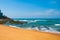 Brazilian beach with yellow sand and blue sea in Sunny weather. Brazil. Salvador. South America