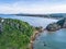 Brazilian beautiful wild beach. Aerial photo from above. View from Ponta do Pai Vitorio in Rasa Beach, Armacao dos