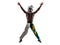 Brazilian black man jumping arms outstretched silhouette