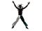 Brazilian black man jumping arms outstretched silhouette