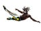 Brazilian black man jumping dancing capoeira dancer silhouett