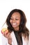 Brazilian black woman Holding looking red Apple african american concept