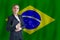 Brazilian businesswoman on the flag of Brazil digital nomad, business, startup concept