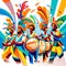 Brazilian carnival dancers. Group of people in traditional costume playing drums. Vector cartoon illustration. Generative AI