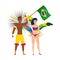 Brazilian dancers couple waving flag character