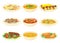 Brazilian Dishes or Main Courses Served on Plates Side View Vector Illustrations Set