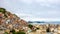 Brazilian favelas on the hill with city downtown below at the tropical bay, Rio De Janeiro, Brazil