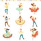 Brazilian Festa Junina Party, Happy Men and Women Dancing at Latin Festival Carnival Set Vector Illustration