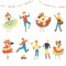 Brazilian Festa Junina Party, Happy Men and Women Dancing at Latin Holiday Festival Vector Illustration