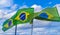 Brazilian flag with blue sky background Rio de Janeiro Brazil