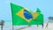 Brazilian flag waving on a beautiful beach of the brazilian northeast