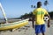 Brazilian Football Player Holding Soccer Ball Nordeste Beach