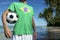 Brazilian Football Player Standing on Nordeste Beach Brazil