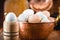 Brazilian free-range eggs, natural free-range eggs from Minas Gerais, in copper pots. Typical Brazilian cuisine
