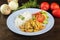 Brazilian gastronomy. Plate with shrimp muqueca. Delicious cuisine from northeastern Brazil