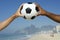 Brazilian Hands Holding Football Soccer Ball Rio