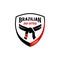 Brazilian jiu jitsu black and red belt logo icon vector illustration design, symbol mix muscle art academy or school