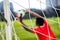 brazilian man goalkeeper catches the ball in the stadium during a football training