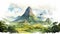 Brazilian Mountain Watercolor Illustration In Oscar Niemeyer Style