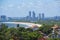 Brazilian old town of Olinda, aerial view with the city of Recife in the background, with the Atlantic ocean and bright blue sky