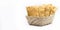 Brazilian pastry  traditional pastry called fried meat pastry  in straw basket  isolated on white background  copyspace