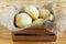 Brazilian snack cheese bread (pao de queijo) in wicker basket