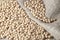 Brazilian soybean seeds on jute background