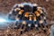 Brazilian whiteknee tarantula spider sits on the ground