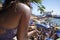 Brazilian Woman Crowded Beach Barra Salvador Brazil