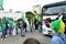 Brazilians in green and yellow support and vibrate with truck drivers on the dutra BR-116