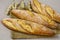 Bread baguettes on a table