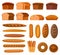 Bread, bakery food buns and bagels, flat icons