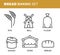 Bread baking set of icons. Bread production line. Rye and flour