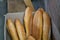 Bread bars in the carton transport box before serving at the table