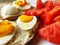 Bread, boiled eggs and tomatoes