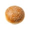Bread bun isolated on transparent white background, Top view of single fresh baked wheat bread bun from above