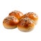 Bread buns isolated on transparent white background, freshly baked wheat bread buns with sesame seeds
