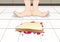 Bread with butter and jam fell on the floor top down, vector illustration