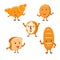 Bread characters. Funny tasty bakery pastries, cartoon happy breads faces character set, bread, donat, croissant and