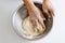 Bread cooking,kneading bread dough by hand