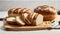 Bread cut on a kitchen board on a white background, isolated.