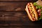 bread dog american sausage fast sauce food tomato hot meat background. Generative AI.