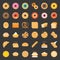 Bread, donut, pie, bakery product, flat icon set